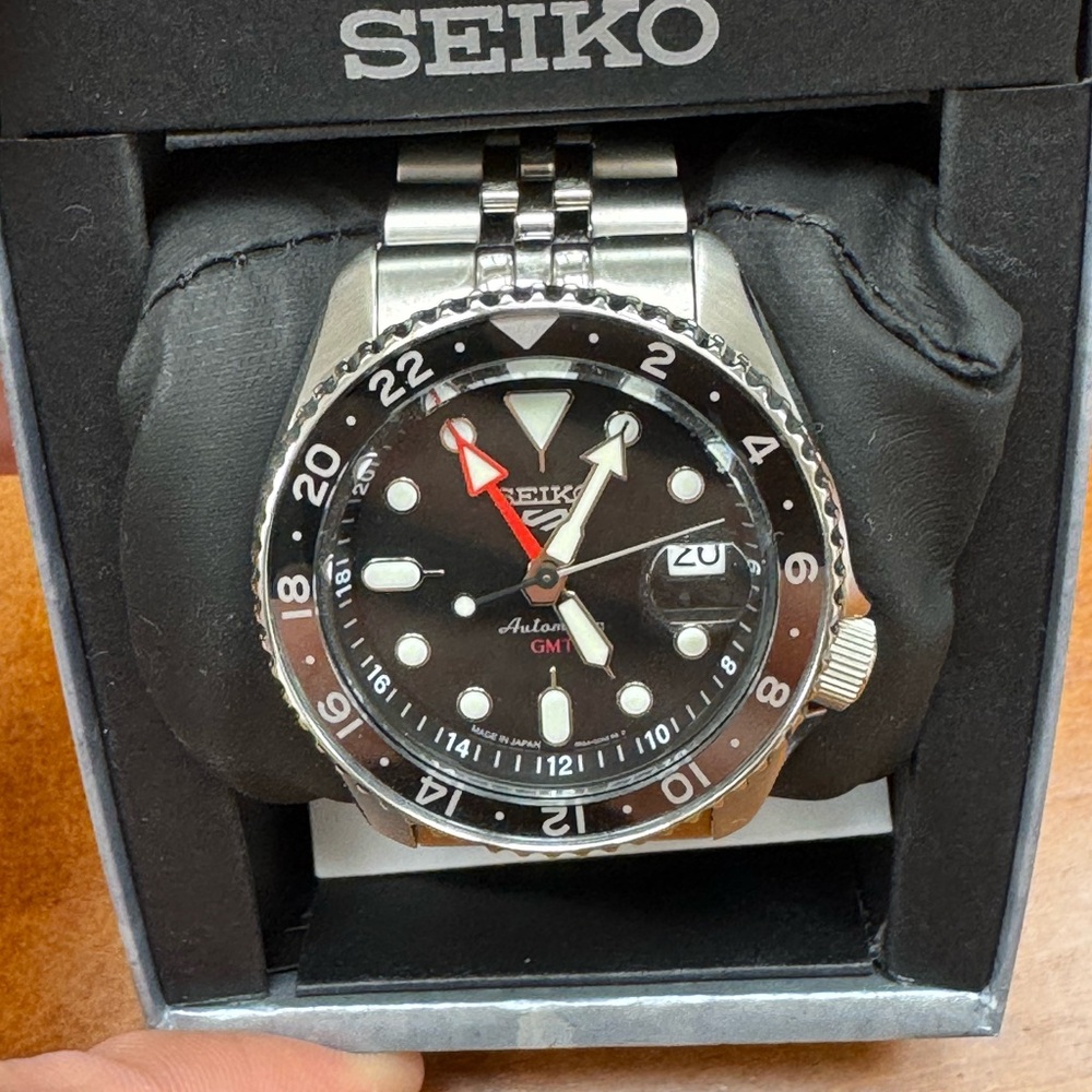 Seiko Black and Silver GMT Watch